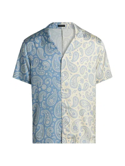 Monfrere Men's Bond Paisley Short-sleeve Shirt In Blue