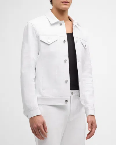 Monfrere Men's Dean Leather Trucker Jacket In Blanc Leather