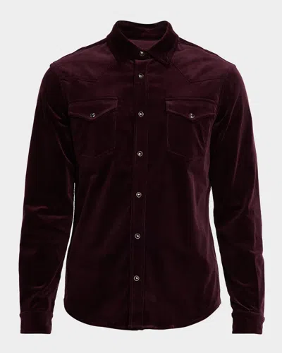 Monfrere Men's Eastwood Needle Corduroy Saddle Western Shirt In Burgundy