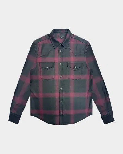 Monfrere Men's Eastwood Plaid Two-pocket Western Shirt In Oxblood