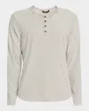 Monfrere Men's Hairline Stripe Long-sleeve Henley T-shirt In White