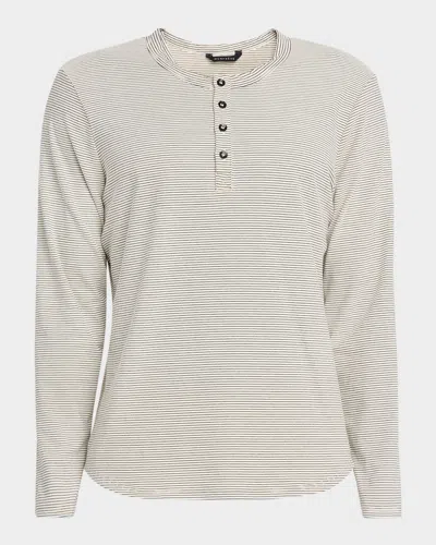 Monfrere Men's Hairline Stripe Long-sleeve Henley T-shirt In White