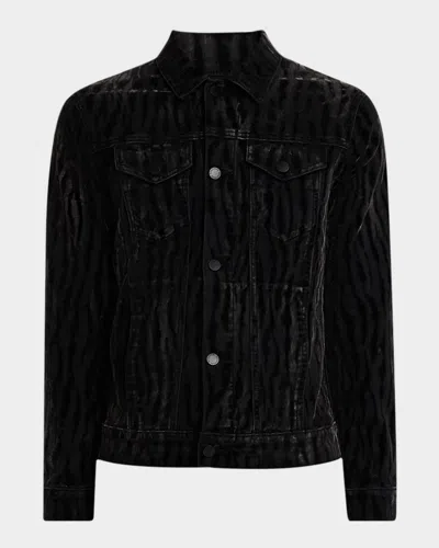 Monfrere Men's Tiger Denim Trucker Jacket In Noir Tigre