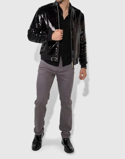 Monfrere Ryder Long Sleeve Bomber Jacket In Sequin Noir In Black
