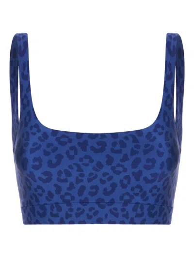 Monfusò Fuso' Maculato Leopard-print Square-neck Top In Blue