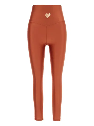 Monfusò Heart-embellished Leggings In Orange