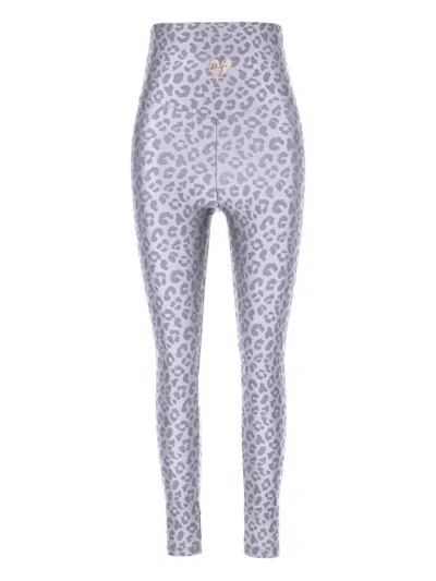 Monfusò Leopard-print Embroidered-logo Leggings In Gray