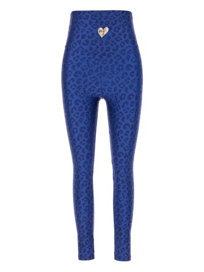Monfusò Leopard-print Heart-embellished Leggings In Blue