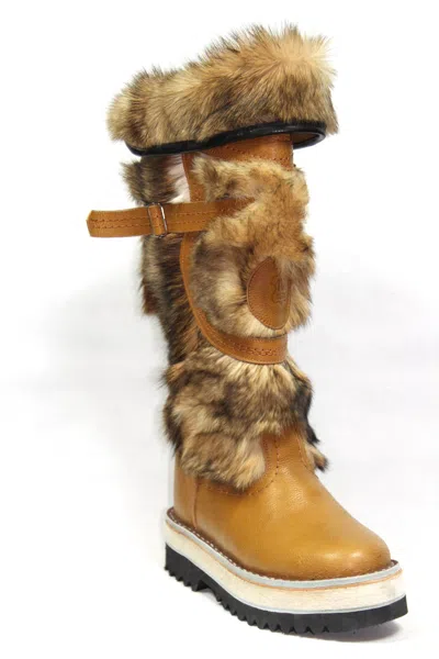 Pre-owned Mongolian Mukluk Long Winter Fur Boots In Yellow