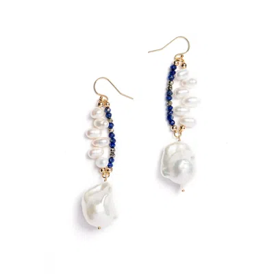 Monái Women's Blue / Gold Baroque Pearl Lapis Lazuli Earrings In White