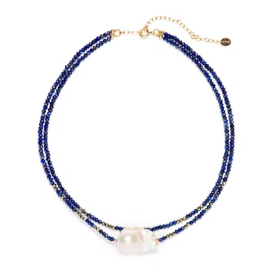 Monái Women's Blue / Gold Baroque Pearl Lapis Lazuli Necklace