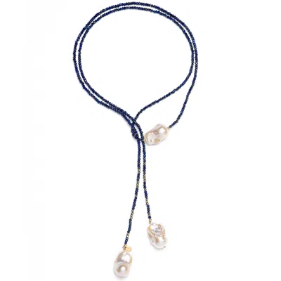 Monái Women's Blue / Gold Long Baroque Pearl Lapis Lazuli Necklace In Black