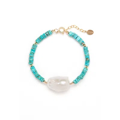 Monái Women's Blue / White Accent Pearl Arizona Turquoise Bracelet