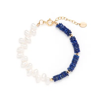 Monái Women's Blue / White Lapis Lazuli Asymmetric Bracelet In Gold