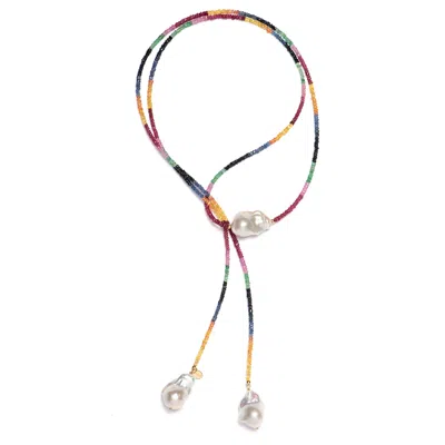 Monái Women's Green / Blue Long Baroque Pearl Rainbow Necklace In Brown