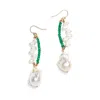 Monái Women's Green / White Baroque Pearl Green Onyx Earrings In White