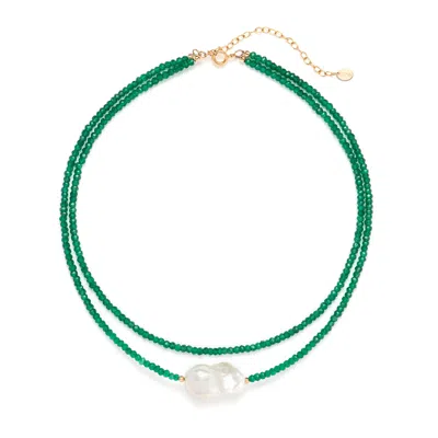 Monái Women's Green / White Baroque Pearl Green Onyx Necklace