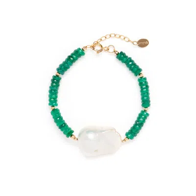 Monái Women's Green / White Green Onyx Accent Pearl Bracelet