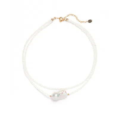 Monái Women's White Baroque Pearl Moonstone Necklace In Metallic
