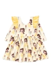 MONICA + ANDY MONICA + ANDY X DISNEY LET'S DANCE RUFFLE LONG SLEEVE STRETCH ORGANIC COTTON PARTY DRESS