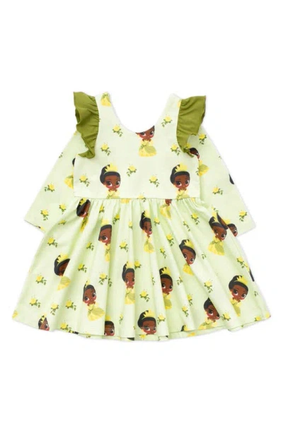 Monica + Andy Babies' X Disney Let's Dance Ruffle Long Sleeve Stretch Organic Cotton Party Dress In Tiana