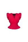 MONICA NERA CATHY SMOCKED BLOUSE IN CHERRY RED