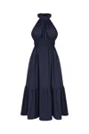 MONICA NERA HARPER MIDI HALTER DRESS IN NAVY