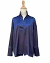 Monica Nera Women's Classic Silk Long Sleeved Grace Top In Navy In Blue