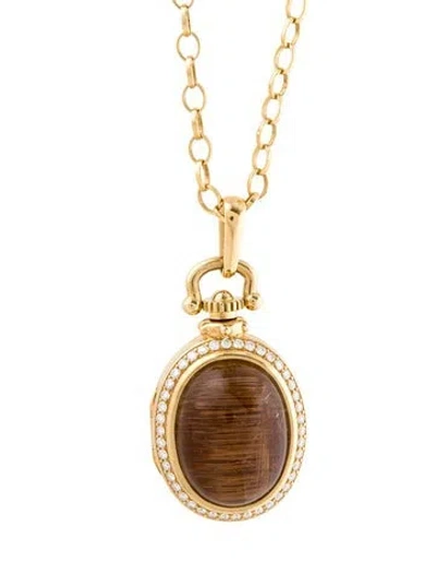 Pre-owned Monica Rich Kosann 18k Diamond & Rutilated Quartz Locket Pendant Necklace, 30" In Multi