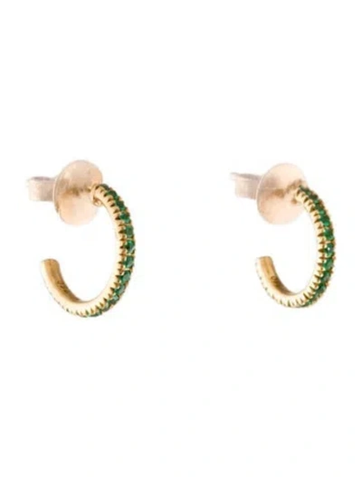 Pre-owned Monica Rich Kosann 18k Emerald Mini Huggie Hoop Earrings In Multi