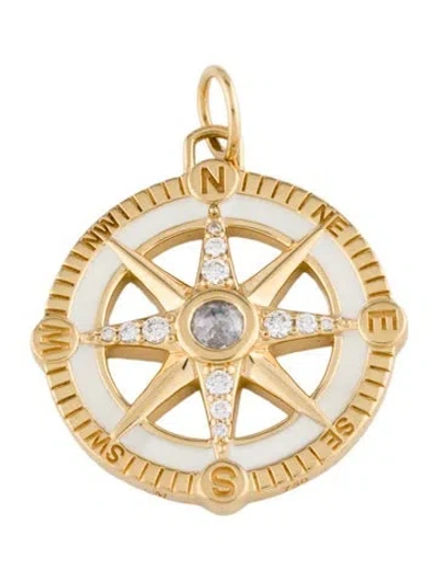 Pre-owned Monica Rich Kosann 18k Enamel & Diamond Adventure Compass Charm Pendant In Multi