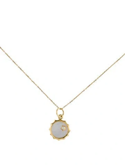Pre-owned Monica Rich Kosann 18k Mother Of Pearl & Diamond Happiness Sun & Star Pendant Necklace, 17" In Multi
