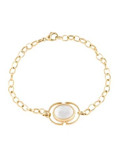 Pre-owned Monica Rich Kosann 18k Mother Of Pearl & Quartz Doublet Locket Bracelet, 7.5" In Multicolor