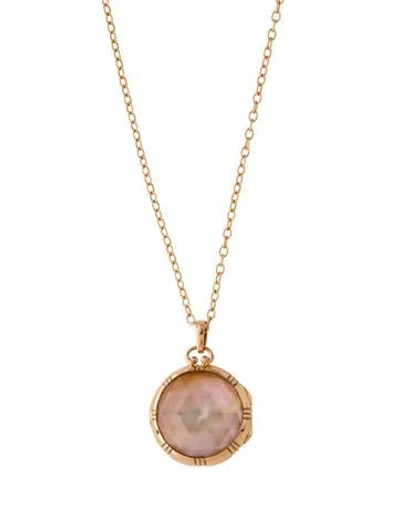Pre-owned Monica Rich Kosann 18k Mother Of Pearl & Quartz Doublet Locket Pendant Necklae, 30" In Multi