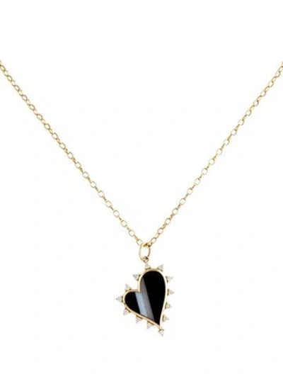 Pre-owned Monica Rich Kosann 18k Onyx & Diamond 'love' Heart Pendant Necklace, 18" In Multi