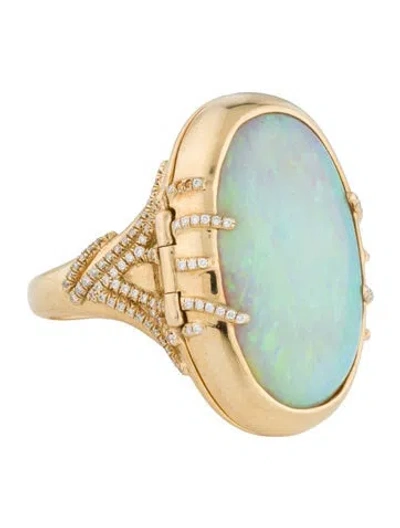 Pre-owned Monica Rich Kosann 18k Opal & Diamond Locket Cocktail Ring In Multi