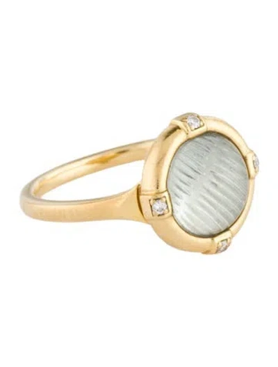 Pre-owned Monica Rich Kosann 18k Prasiolite & Diamond Cocktail Ring In Multicolor