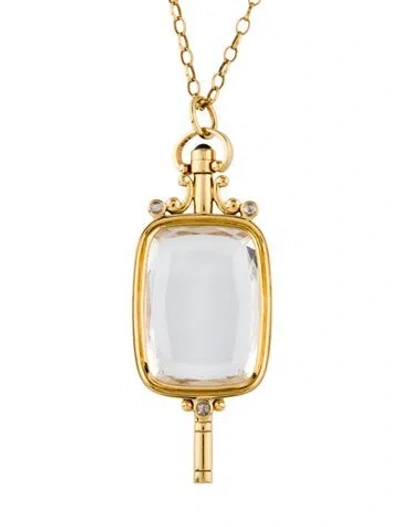 Pre-owned Monica Rich Kosann 18k Quartz, Sapphire & Diamond Pendant Necklace, 26" In Multi