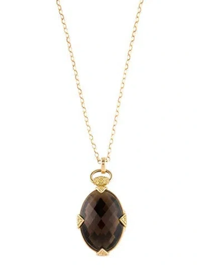 Pre-owned Monica Rich Kosann 18k Smoky Quartz & Diamond Locket Pendant Necklace, 36" In Multi