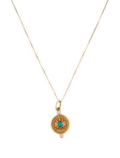 Pre-owned Monica Rich Kosann 18k Turquoise & Diamonds Evil Eye Pendant Necklace, 17" In Multicolor