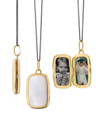 Monica Rich Kosann 18k Yellow Gold & Black Steel Slim Lockets Mother Of Pearl Rectangular Locket Pendant Necklace, 16-1