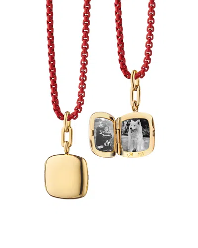 Monica Rich Kosann 18k Yellow Gold & Red Steel Slim Lockets Cushion Pendant Necklace, 20 In Multi