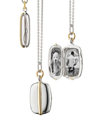 Monica Rich Kosann 18k Yellow Gold & Sterling Silver Slim Lockets Two Tone Rectangular Pendant Necklace, 16-18 In Transparent