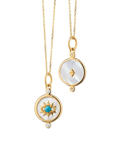 Monica Rich Kosann 18k Yellow Gold Diamond & Turquoise Mini Evil Eye Charm Necklace, 17