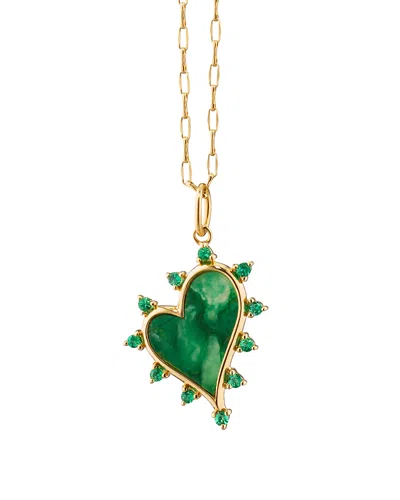 Monica Rich Kosann 18k Yellow Gold Emerald & Aventurine Midi Love Heart Necklace, 17