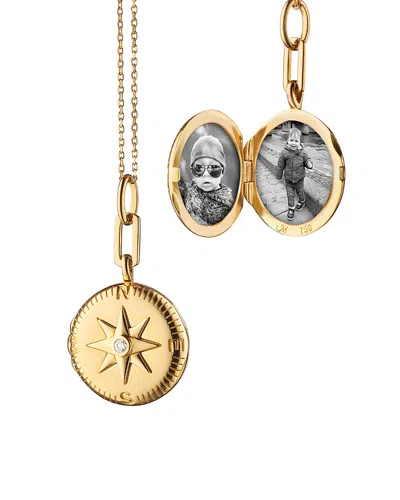 Monica Rich Kosann 18k Yellow Gold Lockets Diamond Adventure Compass Pendant Necklace, 0.33 Tcw