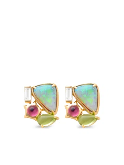 Monica Rich Kosann 18k Yellow Gold Nebula Opal Earrings In Green