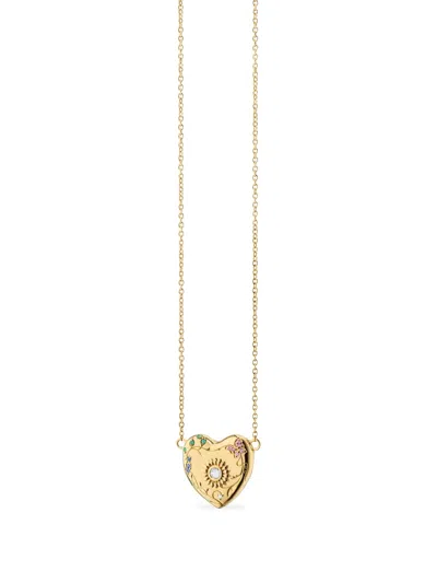 Monica Rich Kosann 18k Yellow Gold Secret Garden Heart Multi-stone Locket