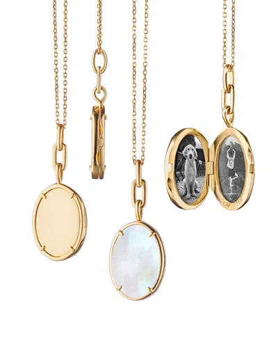 Monica Rich Kosann 18k Yellow Gold Slim Lockets Mother Of Pearl Oval Pendant Necklace, 16-17 In Multi
