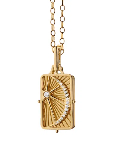Monica Rich Kosann 18k Yellow Gold Sun Moon & Stars Diamond Gate Locket Pendant Necklace, 0.18 Tcw In White